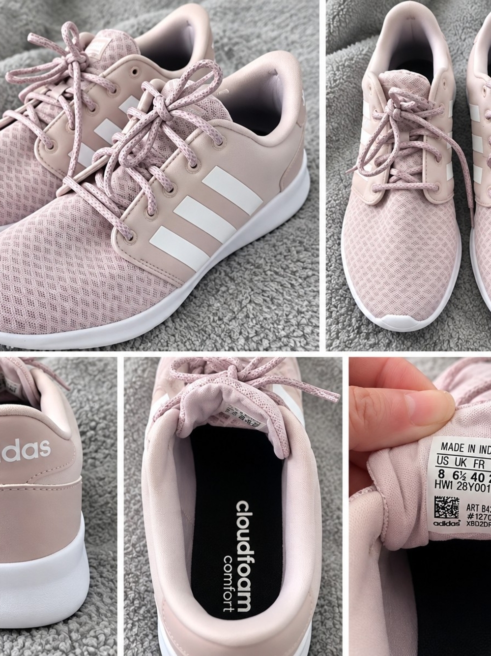 adidas Women’s Light Pink Cloudfoam Comfort Sneakers with White Stripes